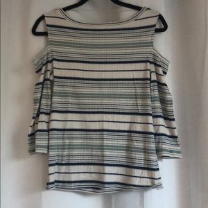 Cowl neck, shoulder cut out top.